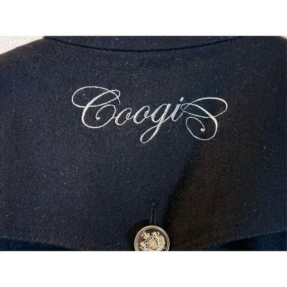 Vintage COOGI Black Wool Blend Mid Length Gold Button Pea Coat Women's Medium - Picture 6 of 13